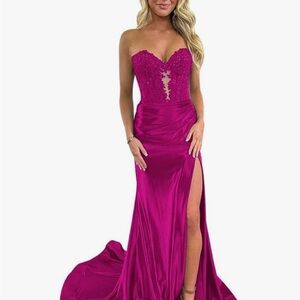 Elegant Strapless Pink Evening Gown with corset back